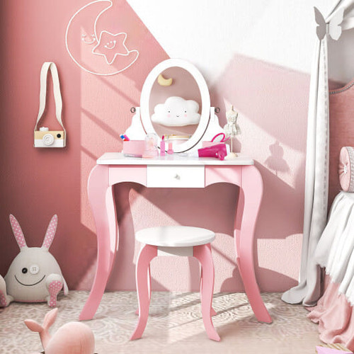Pretend Kids Vanity Set with 360?° Rotatable Mirror and Play Accessories