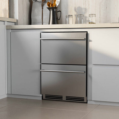 24 Inch Under Counter Dual Drawer Fridge with 37?°F-64?°F Temperature Range-Silver
