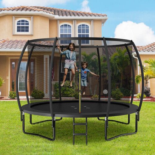 12FT ASTM Approved Recreational Trampoline with Ladder-Orange