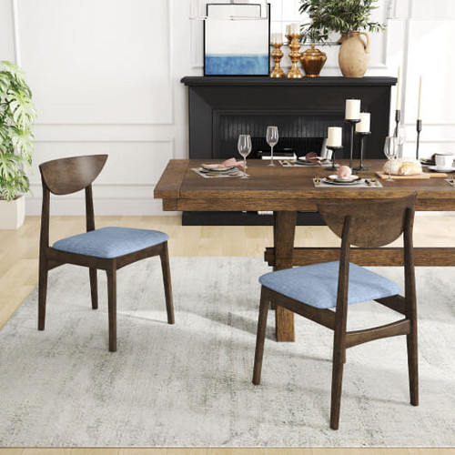 Wooden Dining Chair Set of 2 with Rubber Wood Leg-Brown