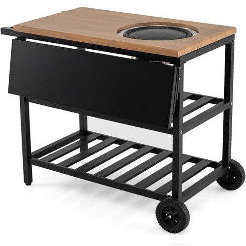 Outdoor Dining Cart with BBQ Grill and Folding Side Panel