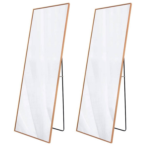 Set of 2 - Gold 65-inch Full Length Freestanding Floor Mirror with Stand