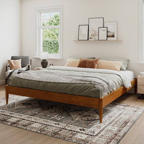 King size Solid Hardwood Platform Bed Frame in Natural Wood Finish