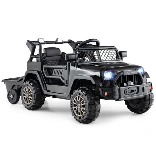 12V Kids Ride On UTV Car with Detachable Trailer-Black