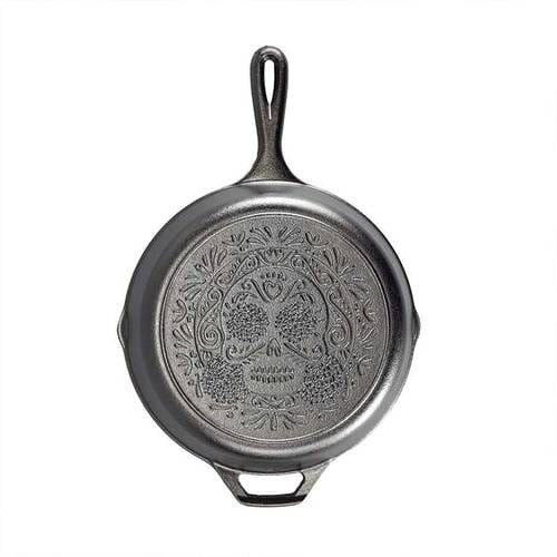Black 10 inch Lightweight Cast Iron Skillet -  Da de los Muertos - Made in USA