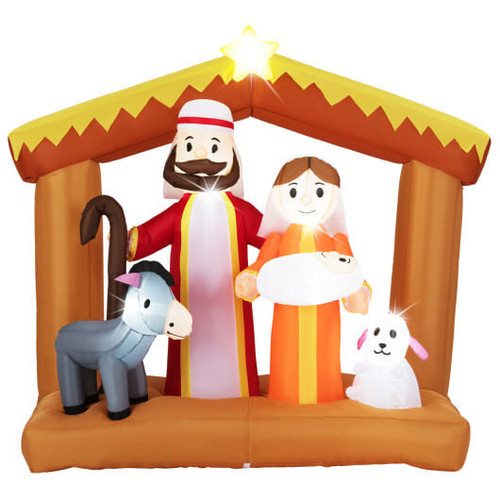 6 Feet Christmas Inflatables Nativity Scene Outdoor Decoration with Built-in LED Lights