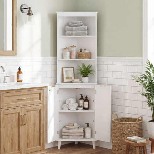 68 Inch Tall Bathroom Floor Storage Cabinet with Fluted Doors-White