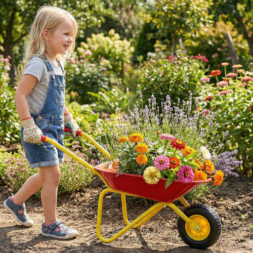 Kids Wheelbarrow with All-Terrain Wheels-Red