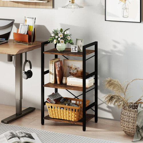 4-Tier Bookshelf with Metal Frame and Wooden Storage Racks for Study-Rustic Brown