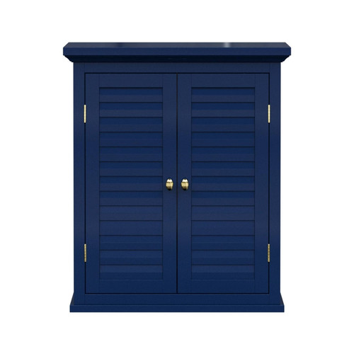 Navy Wall Mounted 2-Door Louvered Crown Molding Bathroom Wall Cabinet