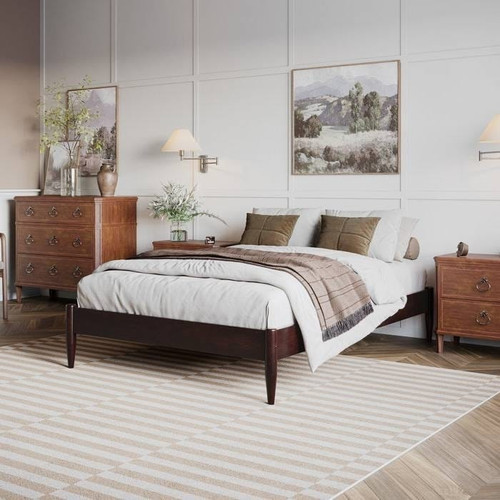 Queen Size Solid Hardwood Victorian Style Espresso Platform Bed