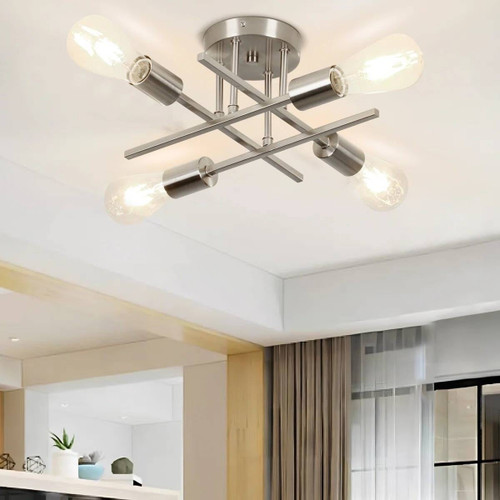 4-Light Modern Flush Mount Sputnik Ceiling Light Fixture in Brushed Nickel