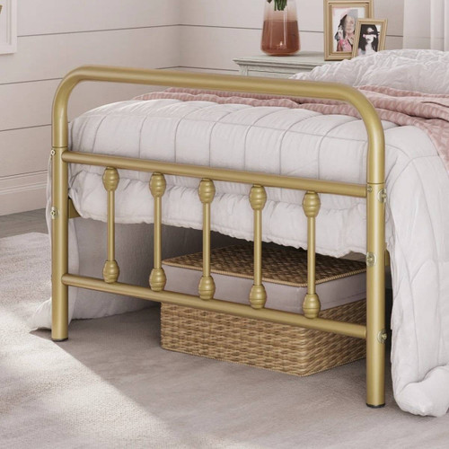 Twin Vintage Antique Gold Metal Platform Bed with Headboard and Footboard