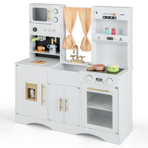 Kids Kitchen Playset with Microwave and Coffee Maker for Ages 3+-Pink