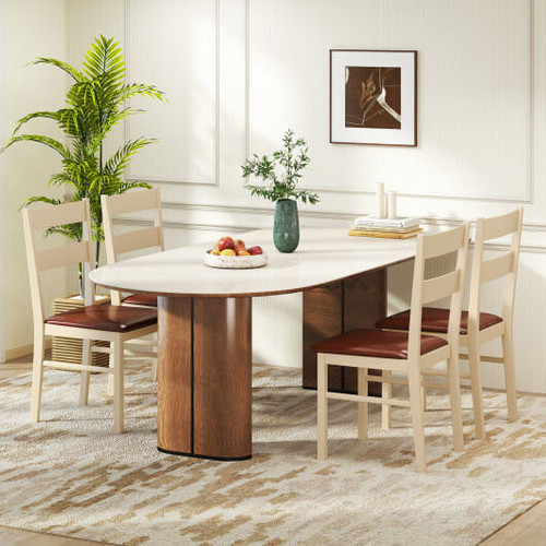Wooden Dining Chair Set of 2 PU Leather Upholstered Kitchen Armless Chairs-White