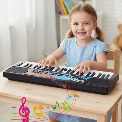 Kids Piano Keyboard 49 Keys Portable Electric Keyboard Piano with 8 Rhythms 8 Tones-Black