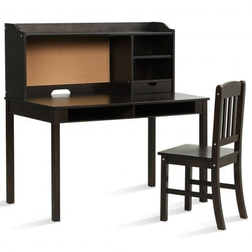 Kids Desk and Chair Set Study Writing Desk with Hutch and Bookshelves-White
