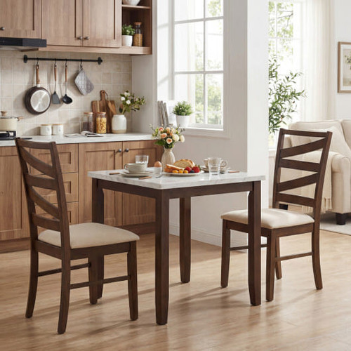 Dining Chairs Set of 2 with Backrests and Rubber Wood Frames-Brown