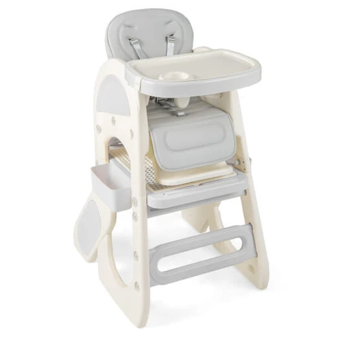 Convertible Baby High Chair with Double-layer Tray and Adjustable Backrest-Pink