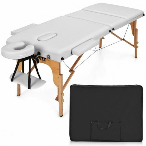 3 Fold Portable Adjustable Massage Table with Carry Case-Black