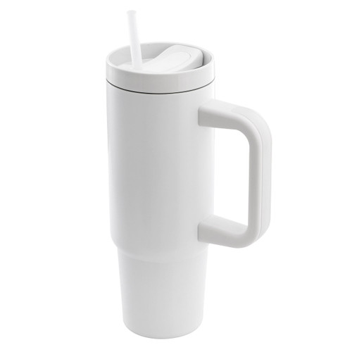 Gibson Home 29oz Marina Stainless Steel Thermal Tumbler with Side Handle and Straw in White