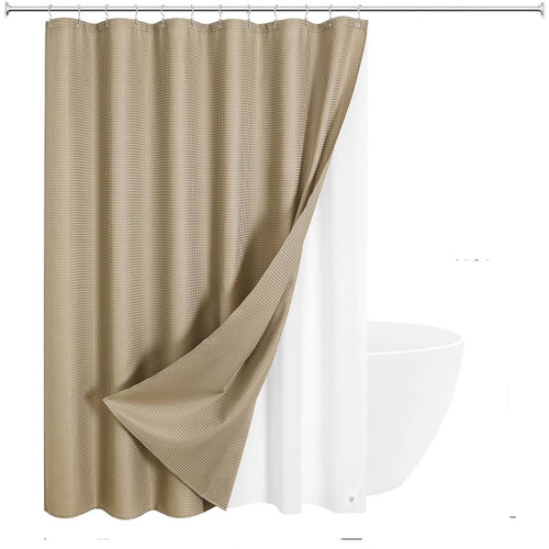 72"W x 84"H Beige Waffle Textured 3 in 1 Shower Curtain Set