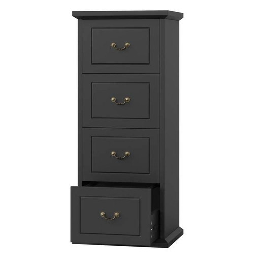 Traditional Vertical File Cabinet in Black Wood Finish with 4 Storage Drawers