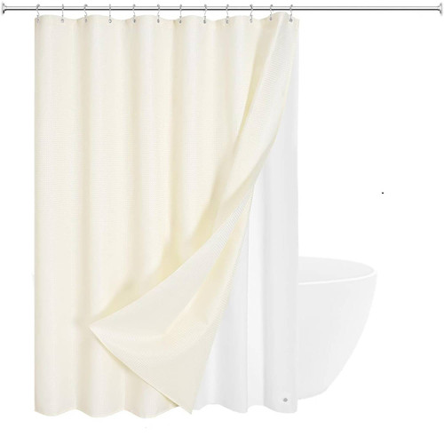 72"W x 84"H Ivory Waffle Textured Shower Curtain Set with Liner