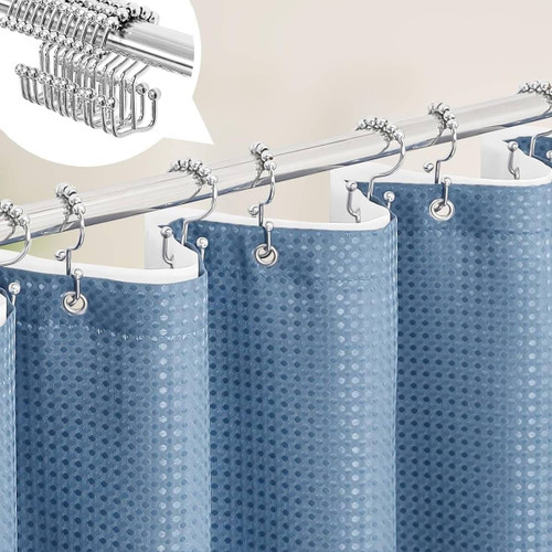72"W x 78"H Blue Waffle Textured 3 in 1 Shower Curtain Set