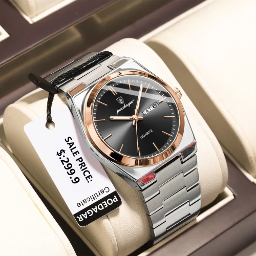 Color: Brown - POEDAGAR Luxury Watch For Man Waterproof Luminous Date Week Stainless Steel Men Watc