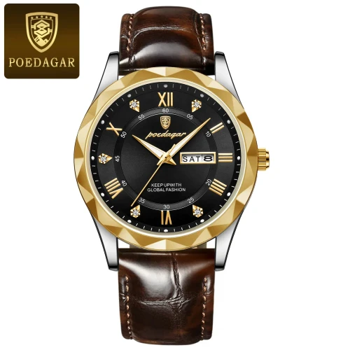 Color: BRONZE - POEDAGAR Luxury Business Man Wristwatch Waterproof Luminous Date Week Men Watch For