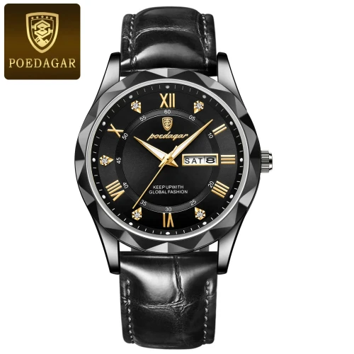 Color: Silver - POEDAGAR Luxury Business Man Wristwatch Waterproof Luminous Date Week Men Watch For
