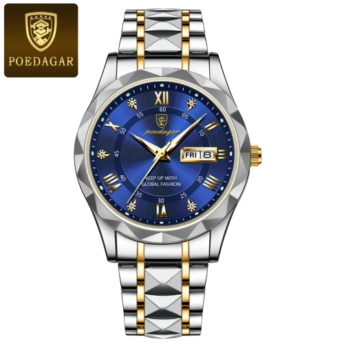 Color: WHITE - POEDAGAR Luxury Business Man Wristwatch Waterproof Luminous Date Week Men Watch For 