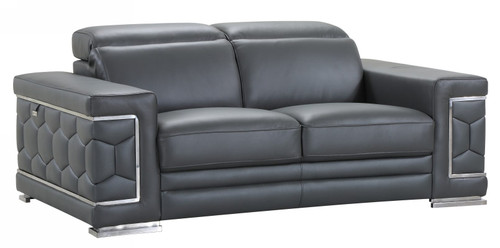 71" Gray And Silver Genuine Leather Love Seat