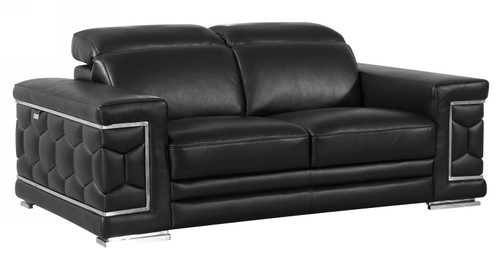 71" Black And Silver Genuine Leather Love Seat