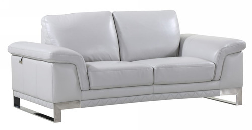 73" Light Gray And Silver Genuine Leather Loveseat