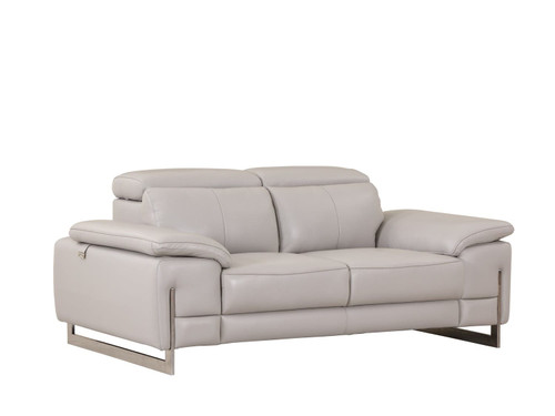 71" Light Gray And Silver Genuine Leather Loveseat