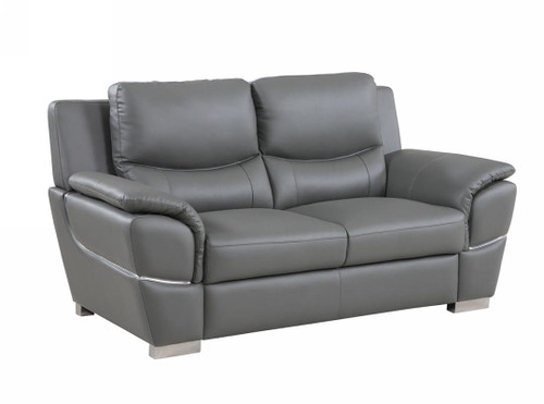 69" Gray And Silver Faux Leather Love Seat
