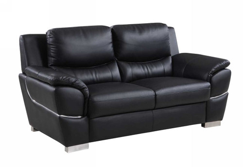 69" Black And Silver Faux Leather Love Seat