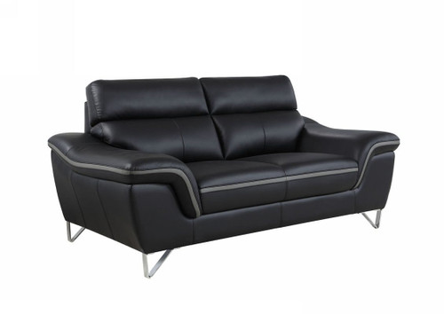 69" Black And Silver Faux Leather Love Seat