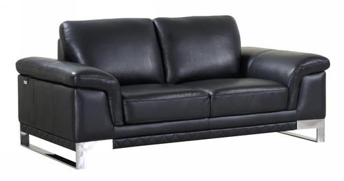 73" Black And Silver Genuine Leather Love Seat