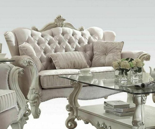 69" Ivory Chesterfield Loveseat and Toss Pillows