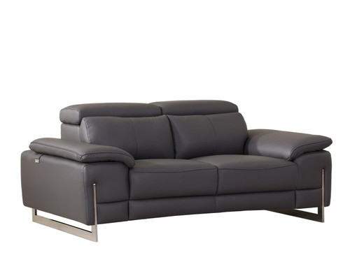 71" Dark Gray And Silver Genuine Leather Loveseat