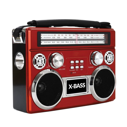 SuperSonic Retro Rechargeable 3 Band Radio With Bluetooth and Flashlight in Red