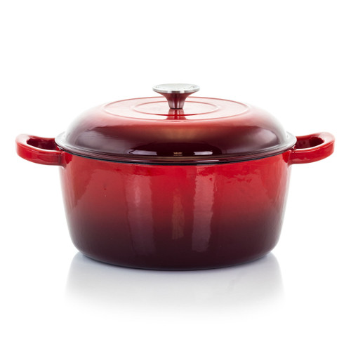 MegaChef 5 Quarts Round Enameled Cast Iron Casserole with Lid in Gradient Red