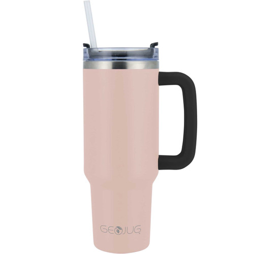 Brentwood GEOJUG 40oz Insulated Stainless Steel Tumbler Cup in Pink with Handle