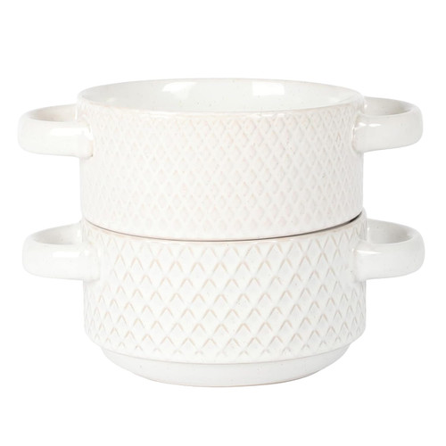 Gibson Elite Earlhart 2 Piece 6 Inch Ribbed Stoneware Soup Bowl Set with Handles in White