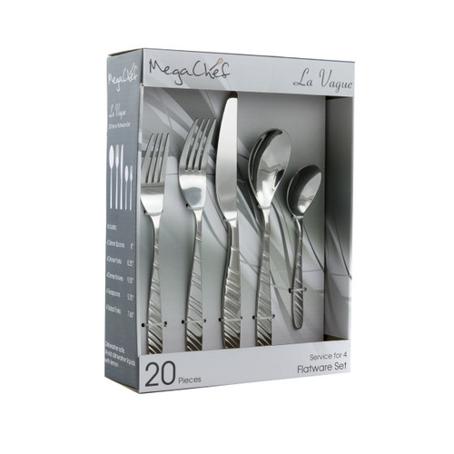 MegaChef La Vague 20 Piece Flatware Utensil Set, Stainless Steel Silverware Metal Service for 4 in 