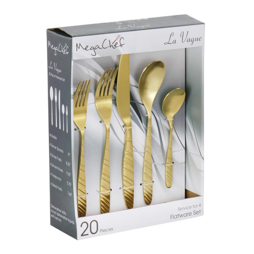 Megachef La Vague 20 Piece Flatware Utensil Set, Stainless Steel Silverware Metal Service for 4 in 