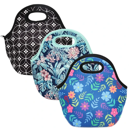 Brentwood Insulated Neoprene Womens Lunch Bags, 3 Piece Set
